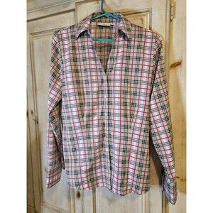 iCO Ladies' Cool Stretch Blouse Long Sleeve - Sz M Pink Purple Grey Plaid
